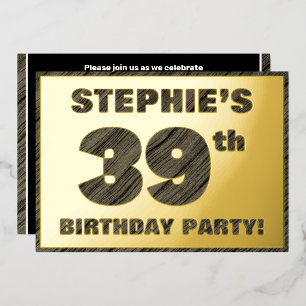 Invitation En Aluminium Fête d'anniversaire 39 ans — Texte à grain de bois