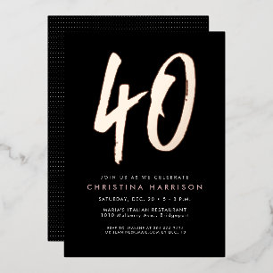 Invitation En Aluminium Fête d'anniversaire 40 ans audacieuse rose gold él