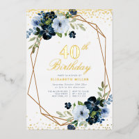fête d'anniversaire 40 ans florale bleue or