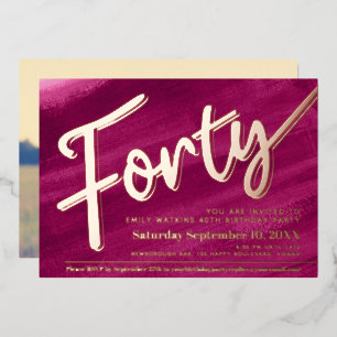 Invitation En Aluminium Fête d'anniversaire 40 ans quarante script art ros