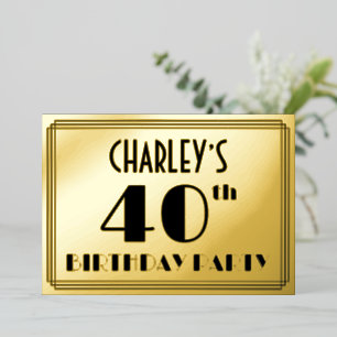 Invitation En Aluminium Fête d'anniversaire 40 ans — Style Art Déco « 40 »