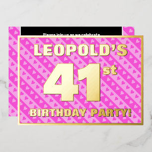 Invitation En Aluminium Fête d'anniversaire 41 ans — Cœurs roses et rayure
