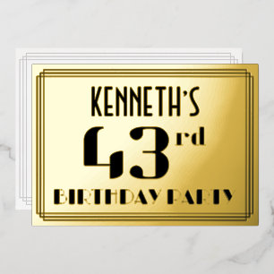Invitation En Aluminium Fête d'anniversaire 43 ans : Nom et look Art déco