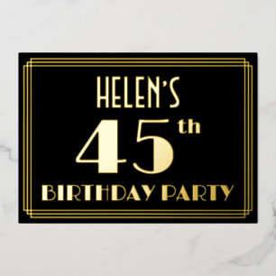 Invitation En Aluminium Fête d'anniversaire 45 ans : décoration Art Déco “