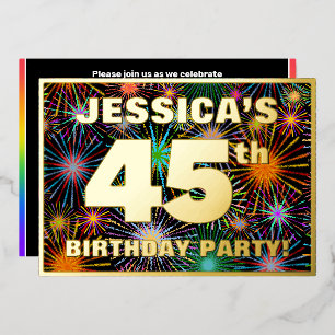 Invitation En Aluminium Fête d'anniversaire 45 ans — Feu d'artifice coloré
