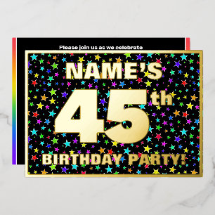 Invitation En Aluminium Fête d'anniversaire 45 ans — motif d'étoiles color