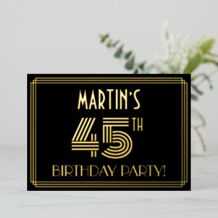Invitation En Aluminium Fête d'anniversaire 45 ans — Style Art Déco “45” +