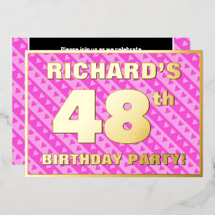 Invitation En Aluminium Fête d'anniversaire 48 ans — Cœurs roses et rayure