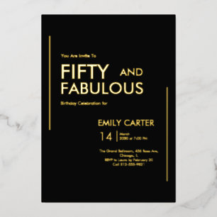 Invitation En Aluminium Fête d'anniversaire 50 ans Fifty et Fabuleuse Or N