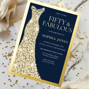 Invitation En Aluminium Fête d'anniversaire 50 ans Fifty & Fabulous en feu