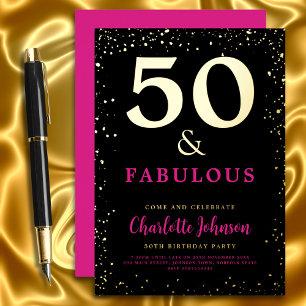Invitation En Aluminium Fête d'anniversaire 50 ans Moderne Chic Rose Noir 