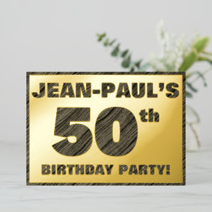 Invitation En Aluminium Fête d'anniversaire 50 ans — Texte à grain de bois