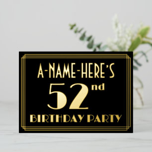 Invitation En Aluminium Fête d'anniversaire 52 ans : Style Art Déco “52”,