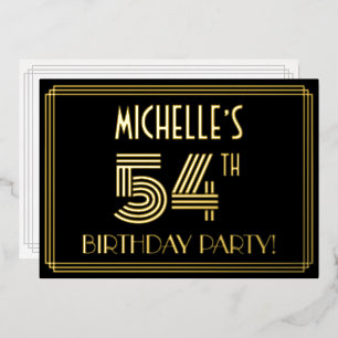Invitation En Aluminium Fête d'anniversaire 54 ans — Style Art déco « 54 »