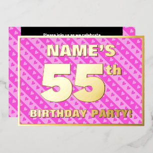 Invitation En Aluminium Fête d'anniversaire 55 ans — Cœurs roses et rayure