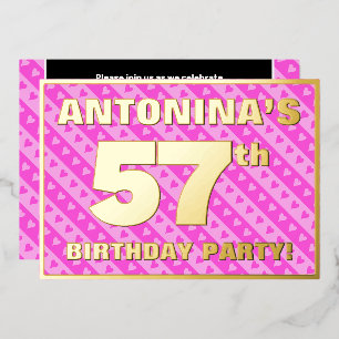 Invitation En Aluminium Fête d'anniversaire 57 ans — Cœurs roses et rayure