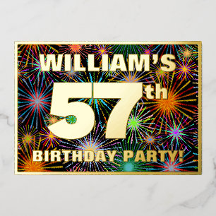 Invitation En Aluminium Fête d'anniversaire 57 ans — Feu d'artifice coloré
