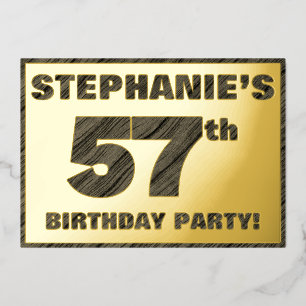 Invitation En Aluminium Fête d'anniversaire 57 ans — Texte à grain de bois