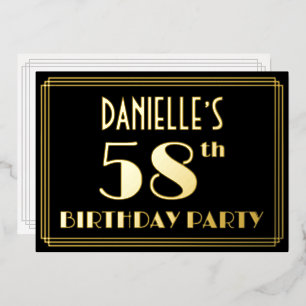 Invitation En Aluminium Fête d'anniversaire 58 ans : Style Art Déco “58”,