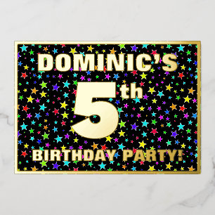 Invitation En Aluminium Fête d'anniversaire 5 ans — Motif d'étoiles coloré