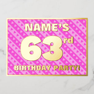 Invitation En Aluminium Fête d'anniversaire 63 ans — Cœurs roses et rayure