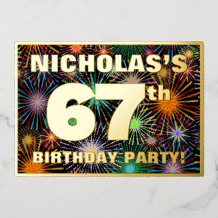 Invitation En Aluminium Fête d'anniversaire 67 ans — Feu d'artifice coloré