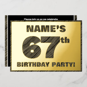 Invitation En Aluminium Fête d'anniversaire 67 ans — Texte à grain de bois