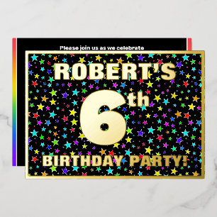 Invitation En Aluminium Fête d'anniversaire 6 ans — Motif d'étoiles coloré