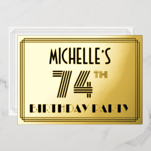 Invitation En Aluminium Fête d'anniversaire 74 ans — Style Art déco « 74 »