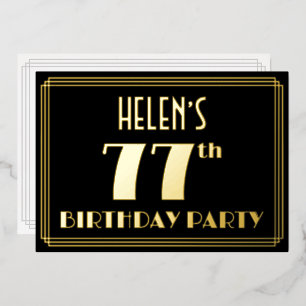 Invitation En Aluminium Fête d'anniversaire 77 ans : Style Art Déco “77”,