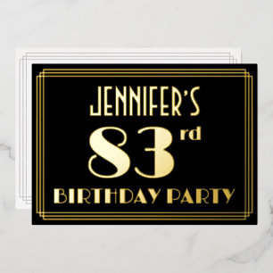 Invitation En Aluminium Fête d'anniversaire 83 ans : Style Art Déco “83”,