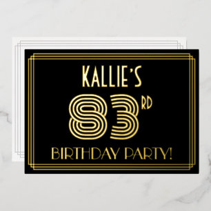 Invitation En Aluminium Fête d'anniversaire 83 ans — Style Art Déco “83” +