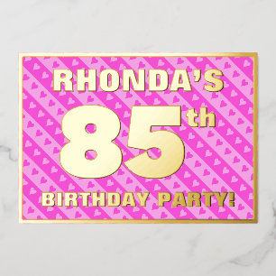 Invitation En Aluminium Fête d'anniversaire 85 ans — Cœurs roses et rayure