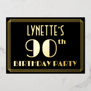Invitation En Aluminium Fête d'anniversaire 90 ans : Style Art Déco “90”, 