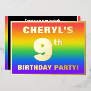 Invitation En Aluminium Fête d'anniversaire 9 ans: motif arc-en-ciel color