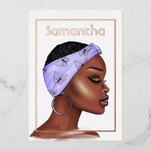 Invitation En Aluminium Fête d'anniversaire Afro Rose Gold et Violet