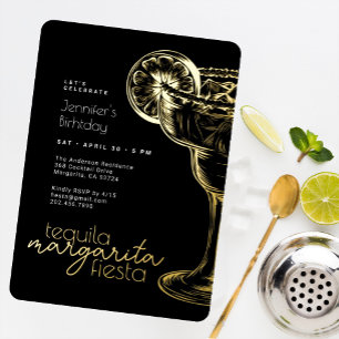Invitation En Aluminium Fête d'anniversaire Black Margarita moderne