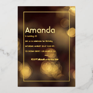 Invitation En Aluminium Fête d'anniversaire Bokeh Or