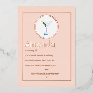 Invitation En Aluminium Fête d'anniversaire cocktail Rose Gold et rose ten