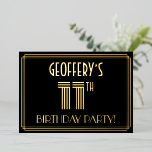 Invitation En Aluminium Fête d'anniversaire de 11 ans — Style Art Déco “11