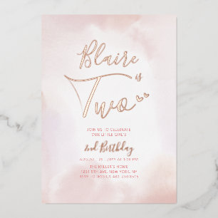 Invitation En Aluminium Fête d'anniversaire de 2 ans pour deux filles Rose
