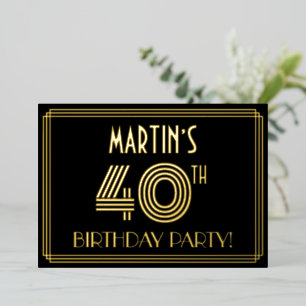 Invitation En Aluminium Fête d'anniversaire de 40 ans — Style Art Déco « 4