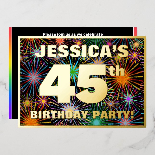 Invitation En Aluminium Fête d'anniversaire de 45 ans — Feu d'artifice amu (Recto/Verso)