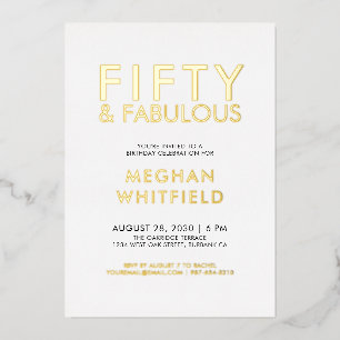 Invitation En Aluminium Fête d'anniversaire de 50 ans Fifty and Fabulous a