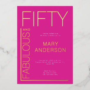 Invitation En Aluminium Fête d'anniversaire de 50 ans Fifty and Fabulous a