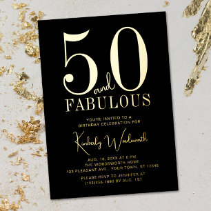 Invitation En Aluminium Fête d'anniversaire de 50 ans Gold Black Fifty et 