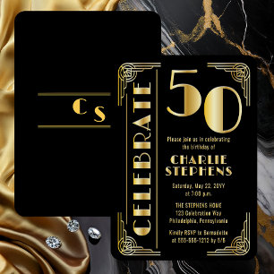 Invitation En Aluminium Fête d'anniversaire de 50 ans Luxe Art Déco Élégan