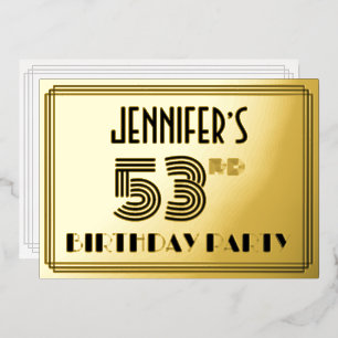 Invitation En Aluminium Fête d'anniversaire de 53 ans — Style Art Déco “53