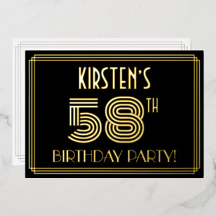 Invitation En Aluminium Fête d'anniversaire de 58 ans — Style Art déco « 5
