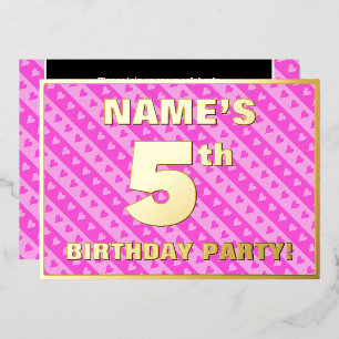 Invitation En Aluminium Fête d'anniversaire de 5 ans — Cœurs roses et rayu